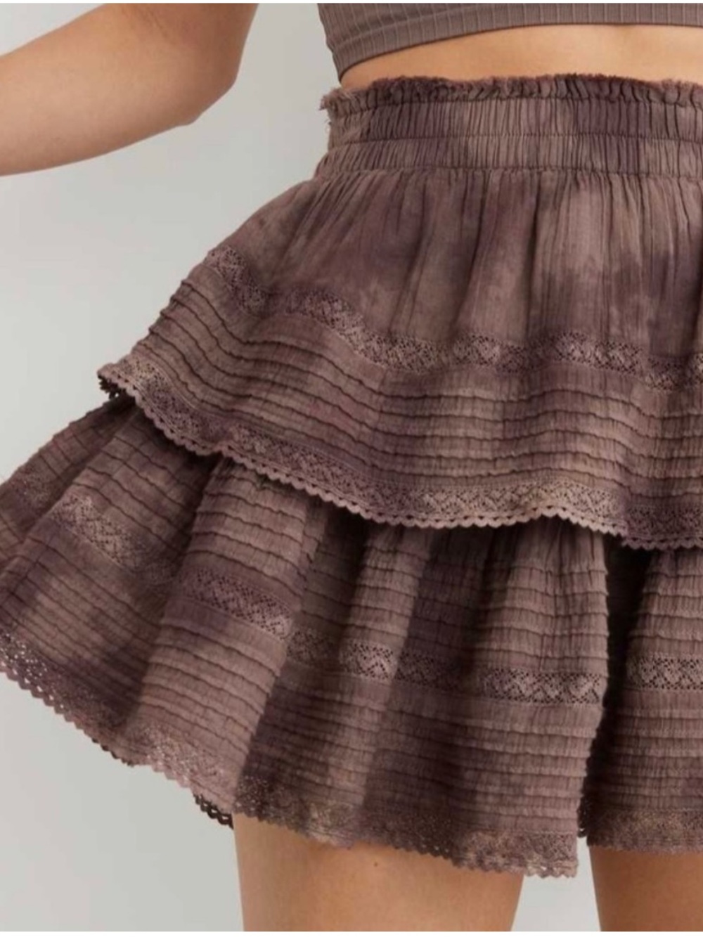aerie Brown Taupe Tiered Ruffled Mini Skirt